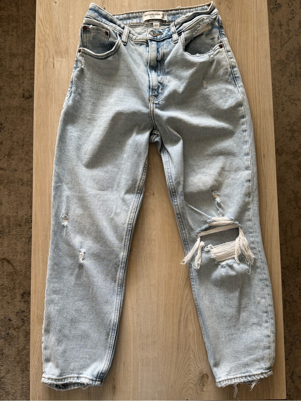 Abercrombie & Fitch Light Wash Distressed High-Rise Jeans